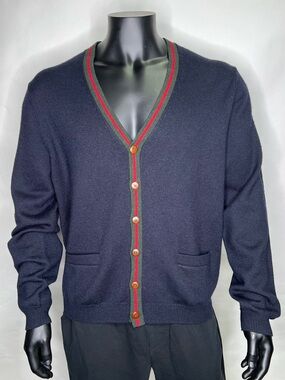 Brooks Brothers Navy V Neck Cardigan with Red & Green Trim